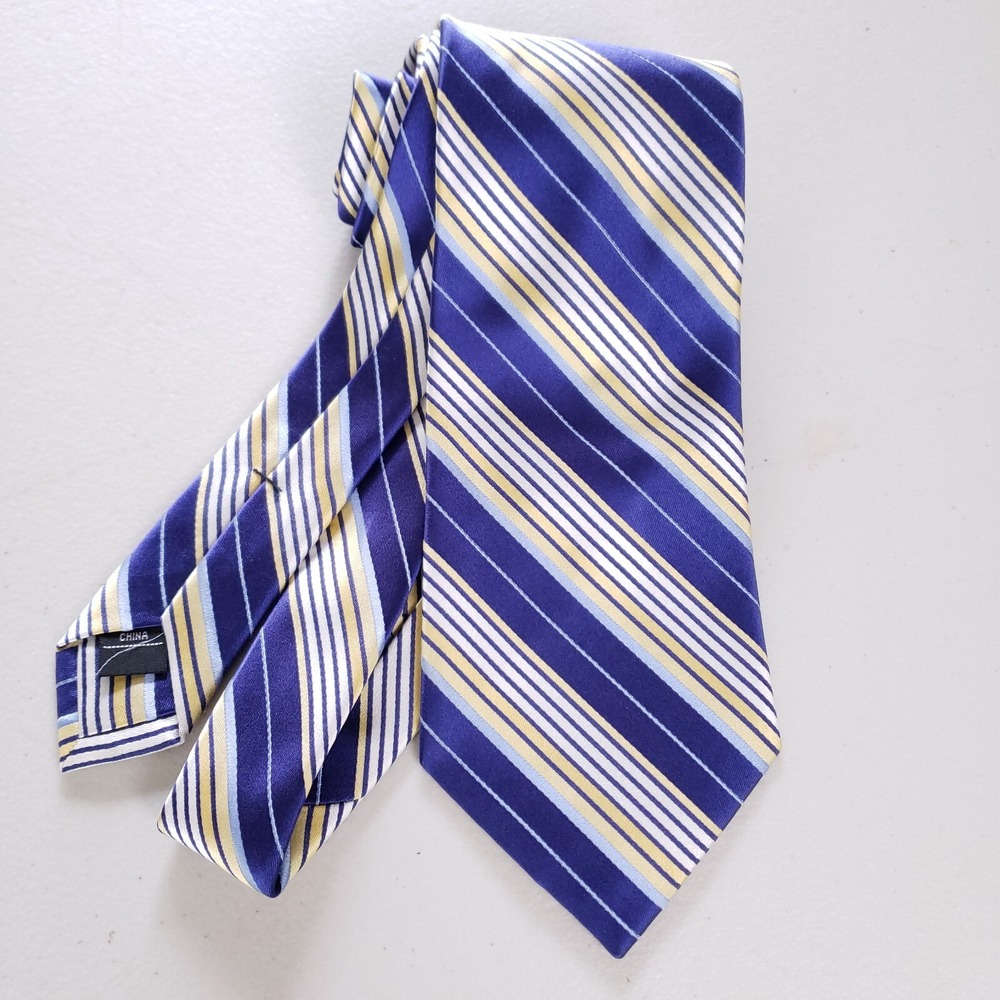 Croft‎ And Barrow Necktie Striped Classic Blue Yellow Mens Tie Old Money Formal